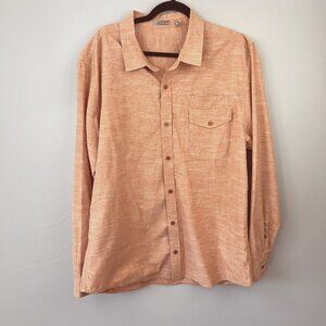 Horny Toad Organic Cotton Mens Button Up Long Sleeve Arne Shirt Size XL Peach